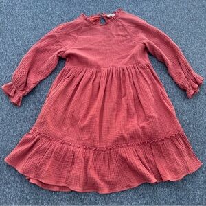 In Loom Tunic Babydoll Dress Ruffle Hem 3/4 Sleeve Women’s Small Pinkish Orange